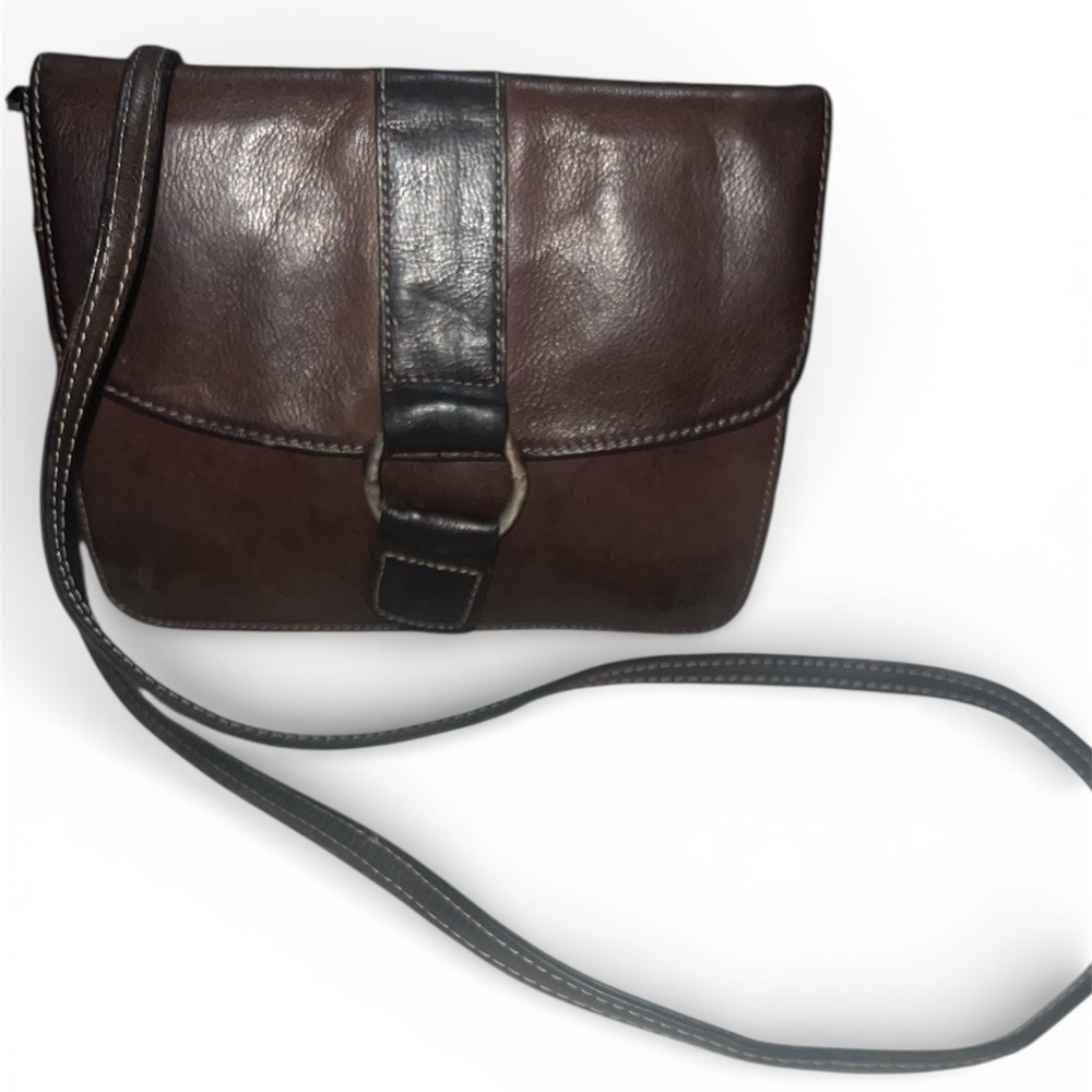 VTG Fossil Brown Leather Crossbody Organizer Bag SL 8762 O-Ring Flap